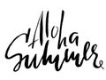 Aloha lettering. Vector calligraphy illustration. Summer print design.