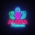 Aloha neon sign vector. Aloha Hawaii Design template neon sign, summer light banner, neon signboard, nightly bright