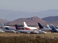 Aloha and other commercial airliners planes parked in the Desert Royalty Free Stock Photo