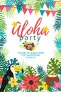 Aloha party tropical invitation with bird