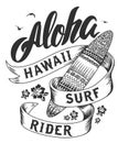 Aloha typography with surfboard illustration for t-shirt print vector illustration.