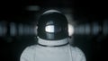 Alone astronaut in futuristic spaceship, room. Portrait shot of the astronaut wearing helmet in space. 3d rendering Royalty Free Stock Photo