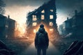 Alone back home after end of war with total destruction Generative AI Illustration Royalty Free Stock Photo