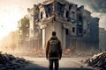 Alone back home after end of war with total destruction Generative AI Illustration Royalty Free Stock Photo