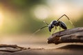 alone black ant on the wood