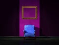 Alone blue chair with empty frame Royalty Free Stock Photo