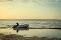 Alone boat on the river in sunset time Royalty Free Stock Photo