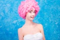 Comic girl with pink wig Royalty Free Stock Photo