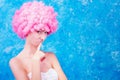 Comic girl with pink wig Royalty Free Stock Photo