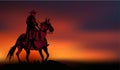 Alone cowboy ride on the sunset vector image