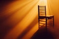 Alone empty chair under light beam