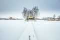 Alone farm house in winter day Royalty Free Stock Photo