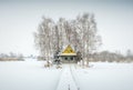 Alone farm house in winter day Royalty Free Stock Photo