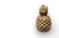 Alone gold pineapple isolated on a white background with space for text. Tropical exotic fruit. Front view. 3D rendering.