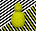 Alone green abstract pineapple isolated on a background with a black and white stripe. Tropical exotic fruit. 3D rendering.