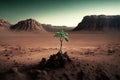 Alone green sprout against the background of the mars, created with Generative AI technology