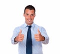 Alone guy with two thumbs gesture Royalty Free Stock Photo