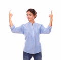 Alone lady pointing up and standing Royalty Free Stock Photo