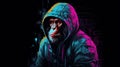 Alone Macaque Wearing A Hoodie: A Cyberpunk Neo-pop Illustration By Graphic Designer Gilbert