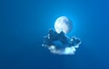 alone night cumulus cloud with moon , computer generated nature 3D illustration Royalty Free Stock Photo