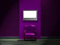 Alone purple chair with LCD tv on the wall