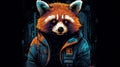 Alone Red Panda In Cyberpunk Style Hoodie
