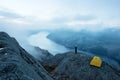 Alone tent on Trolltunga rock Royalty Free Stock Photo