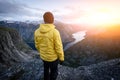 Alone tourist on Trolltunga rock Royalty Free Stock Photo