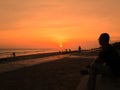 Alone waiting for beautiful sunset calmly in Panjang Beach