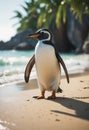 Alone Among Waves: A Gentoo Penguin's Sojourn on a Beach