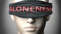 Aloneness can make things harder to see or makes us blind to the reality - pictured as word Aloneness on a blindfold to symbolize