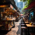 Along a bustling city street during lunch hour