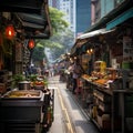 Along a bustling city street during lunch hour