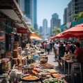 Along a bustling city street during lunch hour