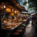 Along a bustling city street during lunch hour