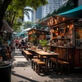 Along a bustling city street during lunch hour