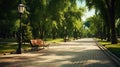 Along an empty alley: a lone truant in a city park Royalty Free Stock Photo