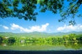 Along road landscape view in Ang Kaew Chiang Mai University Forested Mountain blue sky background Royalty Free Stock Photo