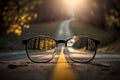 glasses on the road, vision problem, difference in vision with and without glasses, Generative AI Royalty Free Stock Photo