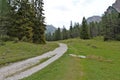 Along the Vallunga trail, the long valley of Selva Val Gardena in Trentino Alto-Adige