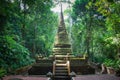 Alongkorn Chedi Pagoda located in rainforest of Namtok Phlio National Park near Phlio Waterfall at Chanthaburi Province.