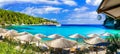 Alonissos island - beautiful beach Milia with turquoise sea,Greece. Royalty Free Stock Photo