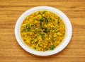 Aloo anday bhurji served in plate isolated on table top view of indian and pakistani spicy food