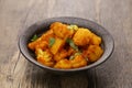 aloo gobi ki sabzi, Indian-style cooked potato and cauliflower.