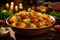 Aloo gobi potato curry Indian Punjabi vegetarian food generative Ai