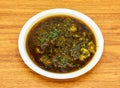 aloo palak gosht served in plate isolated on table top view of indian and pakistani spicy food
