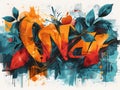 Alot Of Grafity On A White Background, A Colorful Graffiti With Leaves And Flowers Royalty Free Stock Photo