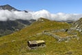Alp with alpine hut and sheep pen in the Swiss Alp