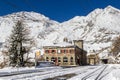 Alp Grum railway station on the south side of Bernina Pass. From here the Bernina Railway snakes down arou