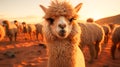 Alpaca camel sunset portrait rural scene grass livestock sand adventure